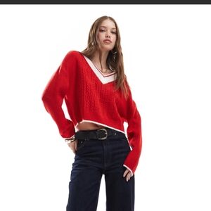 Red V-Neck Women's Sweater